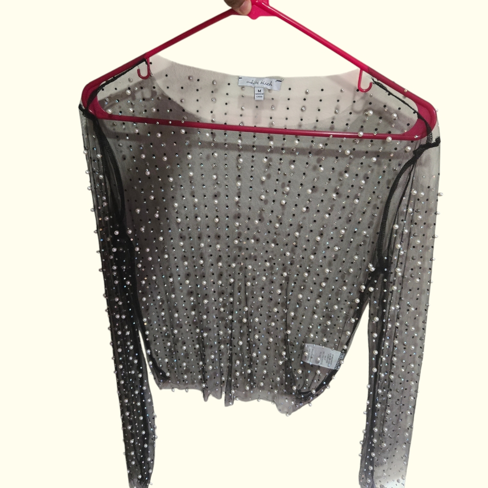 Sheer Black Pearl Beaded Top